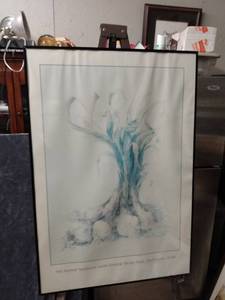 lot 4368 image: framed poster signed and numbered 9th annual Northwest garlic festival Ocean Park Washington 1990 number 201 35 by Noel Thomas 22 and a quarter inches wide 32 and 14 in tall