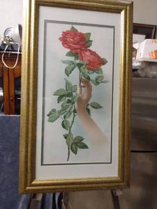 lot 4374 image: framed print of a rose and a hand 16 in wide 27 12 in tall