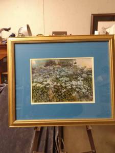 lot 4376 image: framed print a wildflowers with native American in the background 24 and 12 in wide 20 in tall