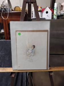 lot 4379 image: unframed print of Amish girl and lamb called spring love signed and numbered 18162000 9 in wide 11 inches tall