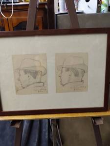 lot 4381 image: framed drawings of two men both dated July 1936 16 in wide 11 and 34 in tall