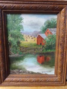 lot 4383 image: framed painting by Gladys Farrell of countryside 10 12 in wide 12 and 34 inches tall