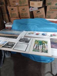 lot 4389 image: 8 pieces of unframed art