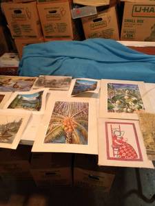 lot 4395 image: 10 flat pieces of art