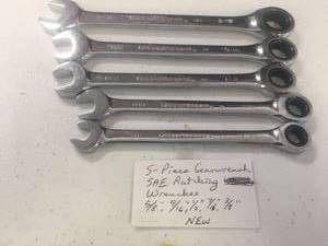 lot 4 image: 5 piece gear wrench set SAE Ratcheting wrenches (measurement in pics)
