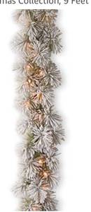 lot 65605 image: National Tree Company Pre-Lit Artificial Christmas Garland, Green, Glittery Bristle Pine, White Lights, Decorated With Frosted Branches, Plug In, Christmas Collection, 9 Feet