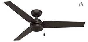 lot 65606 image: Hunter Cassius Indoor  Outdoor Ceiling Fan with Pull Chain Control, 52, Premier Bronze