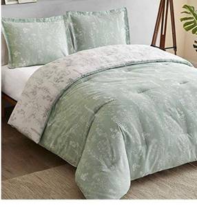 lot 65612 image: Bedsure King Bed Comforter Set - Reversible Floral Sage Green White Bedding Comforter Set, 3 Pieces Flowers Plants All Season Bed Set with 2 Pillow Shams