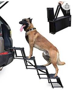lot 65616 image: Heeyoo Upgraded Nonslip Car Dog Steps, Portable Metal Fram Large Dog Stairs for High Beds, Trucks, Cars and SUV, Lightweight Folding Pet Ladder Ramp with Wide Steps can Support 150 Lbs (Black,4steps)