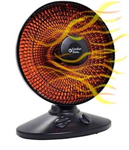 lot 65623 image: Comfort Zone CZ998 Electric Oscillating Radiant Dish Heater with Adjustable Tilt, Black tested works