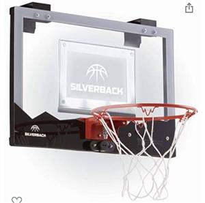 lot 65627 image: Silverback 23 LED Light-Up Over the Door Mini Basketball Hoop Includes Mini Basketball and Air Pump , Black