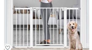 lot 65633 image: Baby Gate for Doorways and Stairs, RONBEI 51.5 Auto Close Safety Baby Gate for Kids and Pets, Extra Wide Child Gate Dog Gates for The House, Heavy Duty Metal Walk Through Door (White)