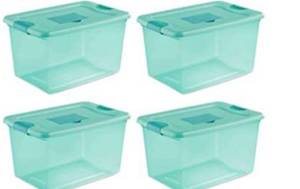 lot 65634 image: Sterilite 15077Y06 64 Qt, 61L Fresh Scent Box, Aqua Tent base with Aqua Chrome Lid & Teal Splash Latches, 5-pack