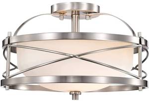 lot 65638 image: Nuvo Lighting Two Light Semi Flush Mount, 14 W x 8.25 H, Pwt, Nckl, BS, Slvr