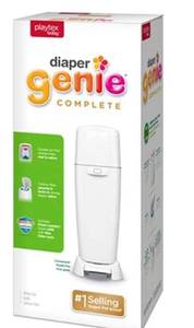lot 65642 image: Playtex Diaper Genie Complete Pail with Built-In Odor Controlling Antimicrobial, Includes Pail and 1 Clean Laundry Scent Refill, White Pail