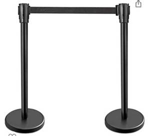 lot 65646 image: New Star Foodservice 54590 Stanchions, 36-Inch Height, 6.5-Foot Retractable Belt, Set of 2, Black