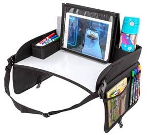 lot 65651 image: Lusso Gear Kids Travel Tray - Inspire Active Toddlers & Big Kids for Years w Dry Erase Board & Eating Snack Tray, No-Drop Tablet iPad Holder Stand & Art Supplies Storage Pockets