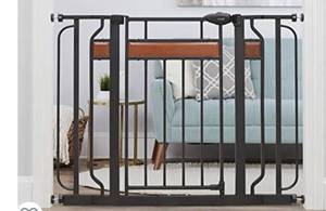 lot 65652 image: Regalo Home Accents Extra Wide Walk Thru Baby Gate, Includes D�cor Hardwood, 4-Inch Extension Kit, 4-Inch Extension Kit, 4 Pack of Pressure Mount Kit and 4 Pack of Wall Cups and Mounting Kit