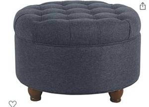 lot 65654 image: HomePop Large Button Tufted Round Storage Ottoman, Navy