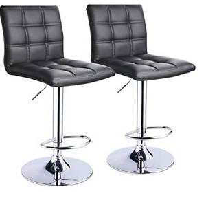 lot 65683 image: Modern Square PU Leather Adjustable Bar Stools with Back,Set of 2,Counter Height Swivel Stool by Leopard (Black)