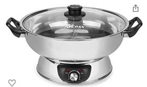 lot 65686 image: Aroma Housewares ASP-610 Dual-Sided Shabu Hot Pot, 5Qt, Stainless Steel