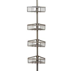 lot 13017 image: Zenna Home Satin Nickel Finish Corner Tension Pole Tub & Shower Caddy, Grey
