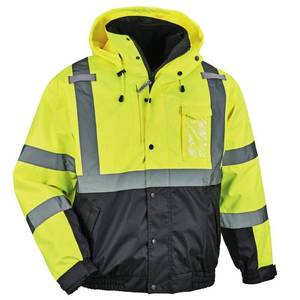 lot 13045 image: Ergodyne GloWear 8381 Type-R Class 3 Performance 3-In-1 Bomber Jacket, Large, Lime