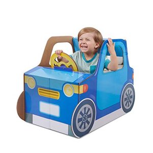 lot 13093 image: WowWee Indoor Baby Car �� Sturdy and Eco-Friendly Cardboard Toddler Toy Car by Pop2Play �� Includes 10 Accessories (Blue)