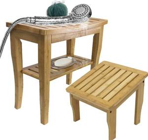 lot 13100 image: SORBUS BAMBOO BATHROOM SEAT AND STOOL ( BAN-BNSET)