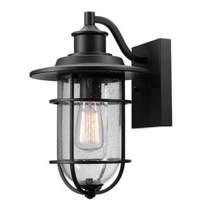 lot 13174 image: Globe Electric Turner 1-Light OutdoorIndoor Seeded Glass Shade Wall Sconce Light, 44094 NO GLASS