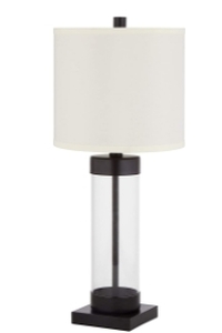 lot 13072 image: Stone & Beam Glass Column Brass Table Lamp, 23h, With Bulb, White Shade