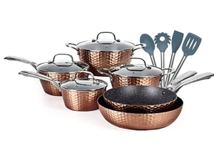 lot 13128 image: LOVOIN NON-STICK ALUMINUM COOKWARE SET GREY COPPER 450°F OVEN SAFE