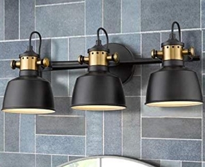 lot 13164 image: Autelo - 3-Light Bathroom Vanity Light - Black Black Shades