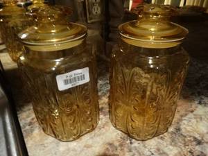 lot 33077 image: Vintage amber glass cannisters