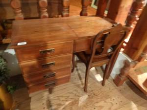 lot 33191 image: Solid wood sewing machine desk w chair