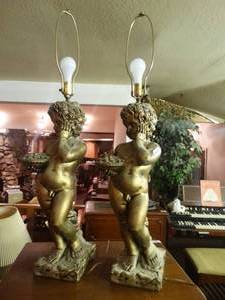 lot 33249 image: Pair of cherub table lamps