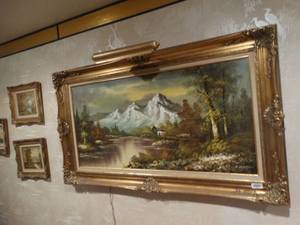lot 33359 image: LARGE landscape painting in excellent frame w light- signed by artist
