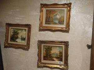lot 33361 image: 3 small wood framed paintings