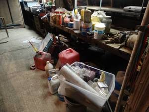 lot 33407 image: All contents of garageHUGE lot- tools table saw ladders lumber & more