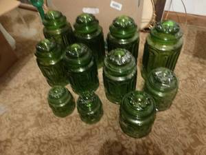 lot 33413 image: Set of vintage green glass cannisters