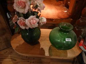 lot 33466 image: 2 large green glass vases