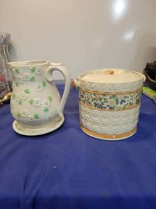 lot 5493 image: Pitcher and container Pitcher hand painted made in Japan