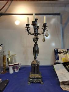 lot 5564 image: Is vintage candelabra with crystals looks like they wanted to turn it into electric 26 tall