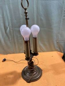 lot 7280 image: Brass lamp unique three lights no shade 22 inches high works