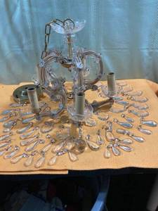 lot 7291 image: Antique crystal chandelier 14 inches without crystals hanging 13 hi