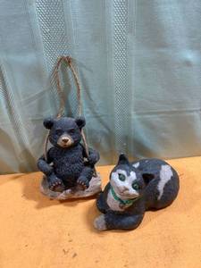 lot 7323 image: cat and hanging bear Cat 11 inches long bear 7 inches high