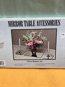 lot 7376 image: Mirror table accessories three-piece runner said