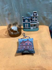 lot 7447 image: doorstop, animal candleholder, Little bless our home pillow