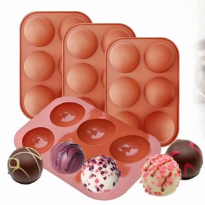 lot 3399 image: 6 Holes Semi Sphere Chocolate Molds Dome Mold Half Ball Silicone Mold for Making Hot Chocolate Bombs, Cake, Jelly varies from stock photo 2 brown, 2 purple