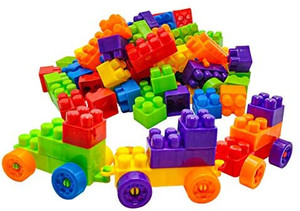 lot 3430 image: O-Toys 96 Pieces DIY Interlocking Building Blocks Toy Plastic Puzzle Construction Playset Colorful Creative Educational Stacking Blocks Toys Set for Kids color varies